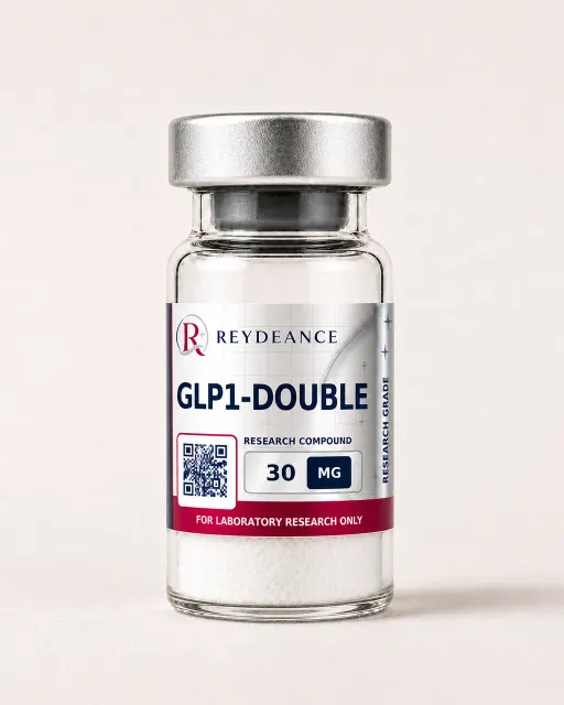 GLP1-DOUBLE (MJ) 30mg — labelled lyophilised vial, product photograph